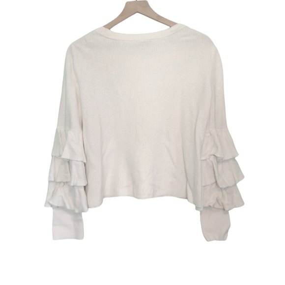 1. State Nomad Cream/Ivory Ruffle Sleeve Cropped Sweater Size Medium - Picture 3 of 8